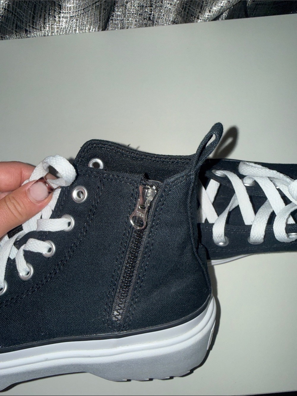 Converse Chuck Taylor All Star Lugged Black and White High-Top Platform Sneakers - Picture 7 of 12